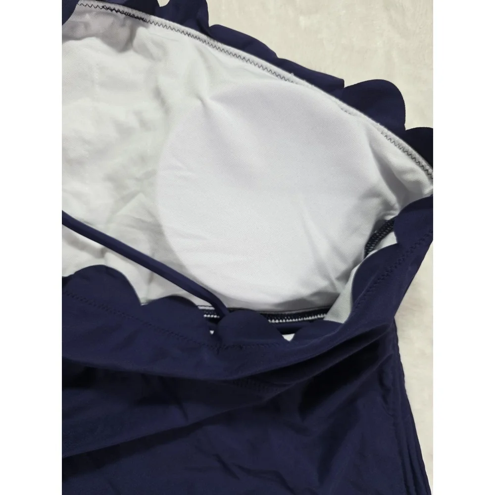 NWT Women's 2XL Navy One Shoulder Tankini Set Scallop Trim Swimwear